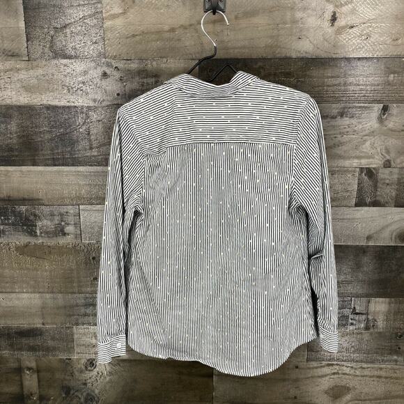Chico's Women's Striped Polka Dot Button Down Top Shirt Sz 1/M/8 Black White - Picture 7 of 7